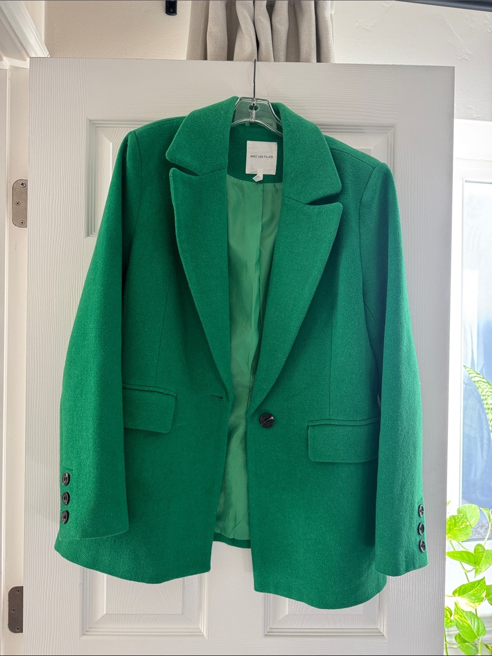 Avec Les Filles Emerald Green Single-Button Blazer